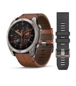 Garmin FENIX 8 - 51 MM, AMOLED, SAPPHIRE BARE TITANIUM, BLACK WITH CHESTNUT LEATHER BAND PLUS GRAPHITE SILICONE BAND