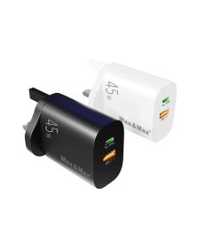 MAX & MAX GAN DUAL PORT CHARGER 45 WATTS WHITE